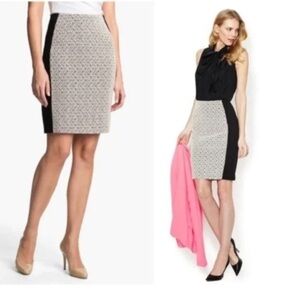 Diane von Furstenberg pencil skirt w/cream woven lace at front and back panel